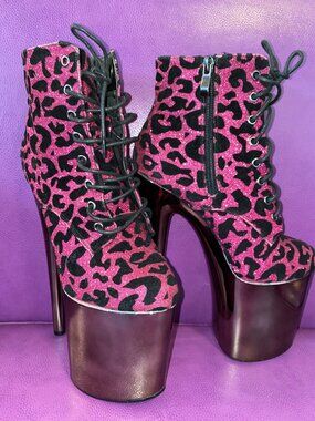 Bulls Fuchsia Leopard Chrome Platform High Heel Ankle Boots